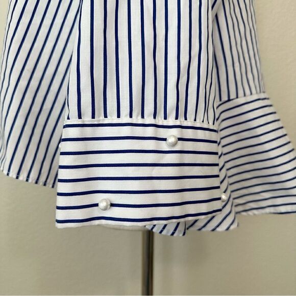 Zara Basic Collection Blue White Striped High-Low Button Down Shirt - Picture 5 of 13